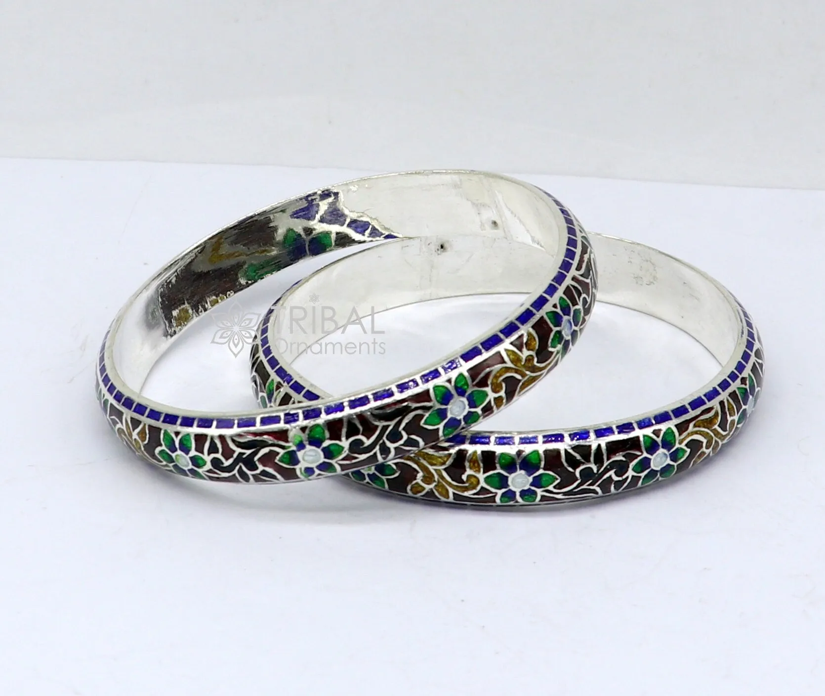 925 Sterling silver handmade amazing meenakari (color enamel )bangle bracelet floral design Cultral trendy style jewelry from india nba358