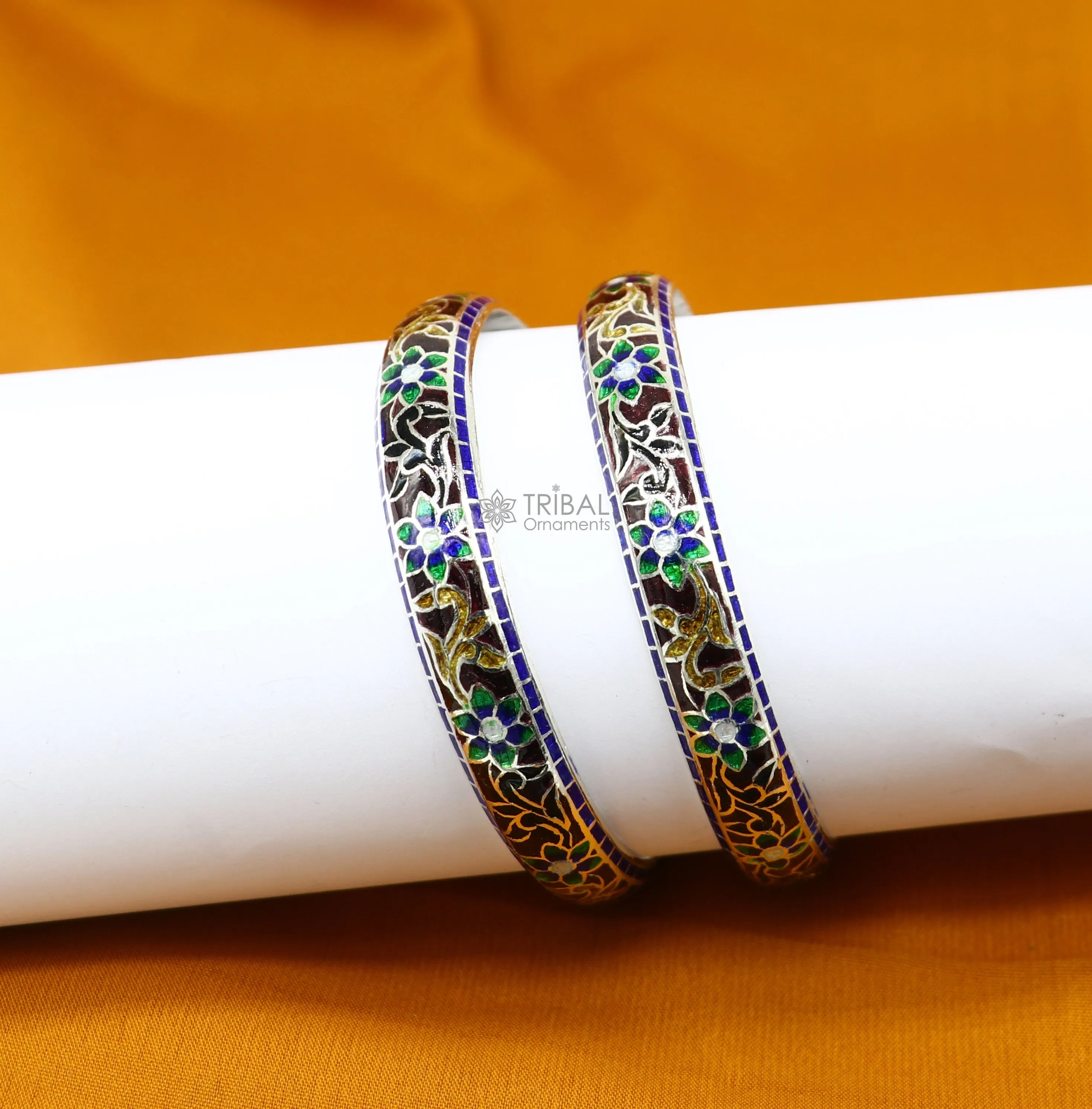 925 Sterling silver handmade amazing meenakari (color enamel )bangle bracelet floral design Cultral trendy style jewelry from india nba358
