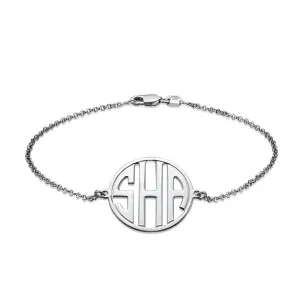 925 Sterling Silver Personalized  Block Monogram Bracelet Length Adjustable 6”-7.5”
