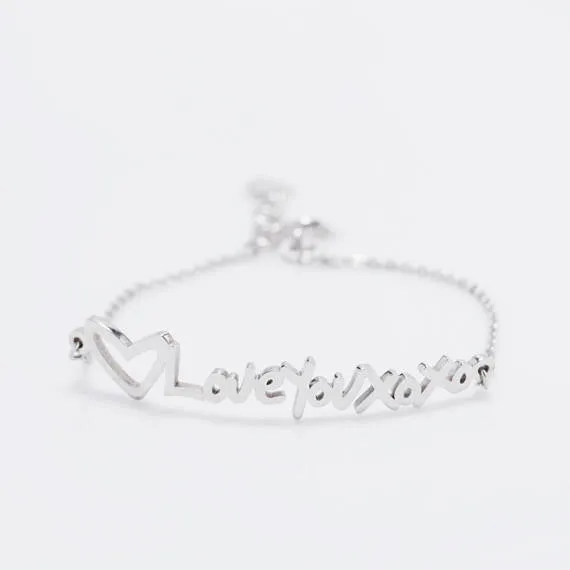 925 Sterling Silver Personalized Heart Handwriting Name Bracelet Adjustable 6”-7.5”
