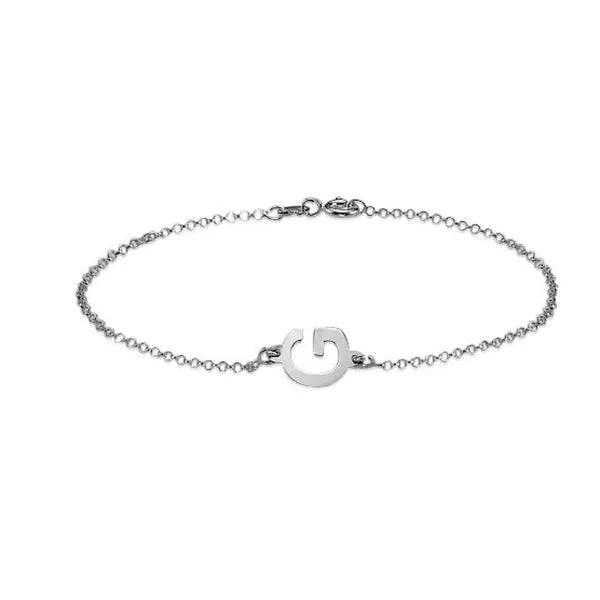 925 Sterling Silver Personalized  Sideways Initial Bracelet Length Adjustable 6”-7.5”
