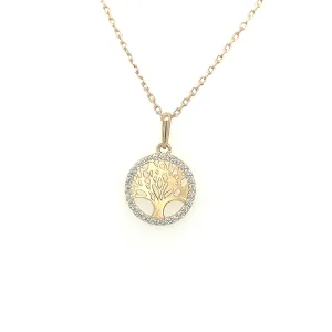 9ct Yellow Gold Tree of Life Pendant with CZ Rim