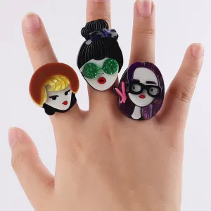 Adjustable Lovely Chic Lady Icons Acrylic Rings