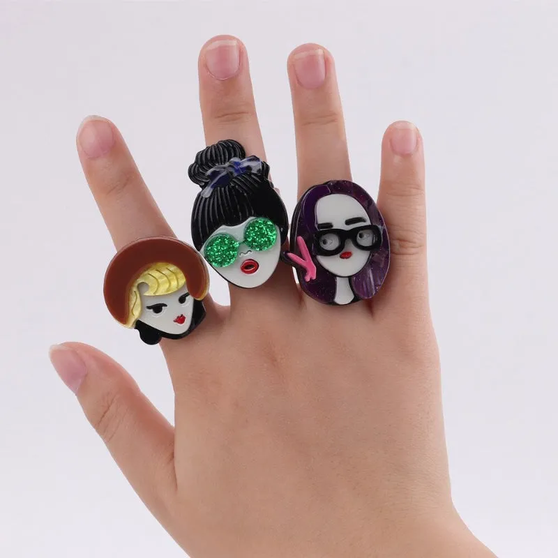 Adjustable Lovely Chic Lady Icons Acrylic Rings