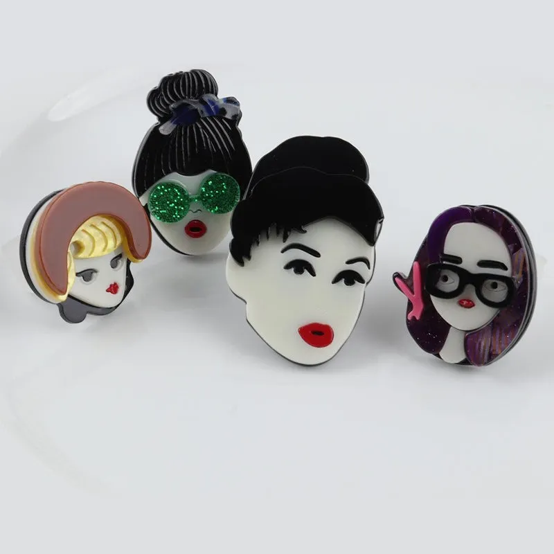 Adjustable Lovely Chic Lady Icons Acrylic Rings