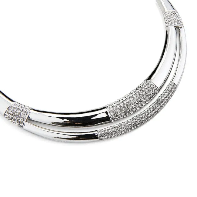 Adult's Silver Tubes Double Row Necklace and Earrings Set
