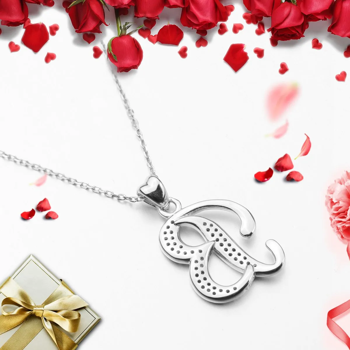 AEONSLOVE Sterling Silver Initial Necklaces for Women, 26 Letters Alphabet Personalized Charm Pendant Necklace with CZ with 18" Chain, Valentines Day Jewelry Gifts for Women Girls Mom B