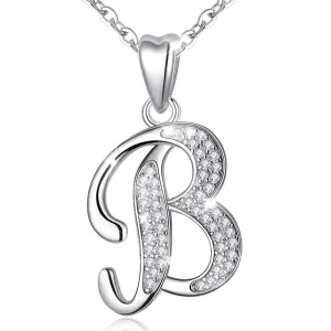 AEONSLOVE Sterling Silver Initial Necklaces for Women, 26 Letters Alphabet Personalized Charm Pendant Necklace with CZ with 18" Chain, Valentines Day Jewelry Gifts for Women Girls Mom B