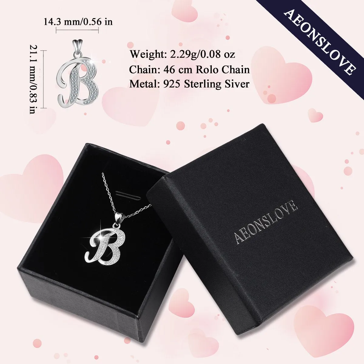 AEONSLOVE Sterling Silver Initial Necklaces for Women, 26 Letters Alphabet Personalized Charm Pendant Necklace with CZ with 18" Chain, Valentines Day Jewelry Gifts for Women Girls Mom B