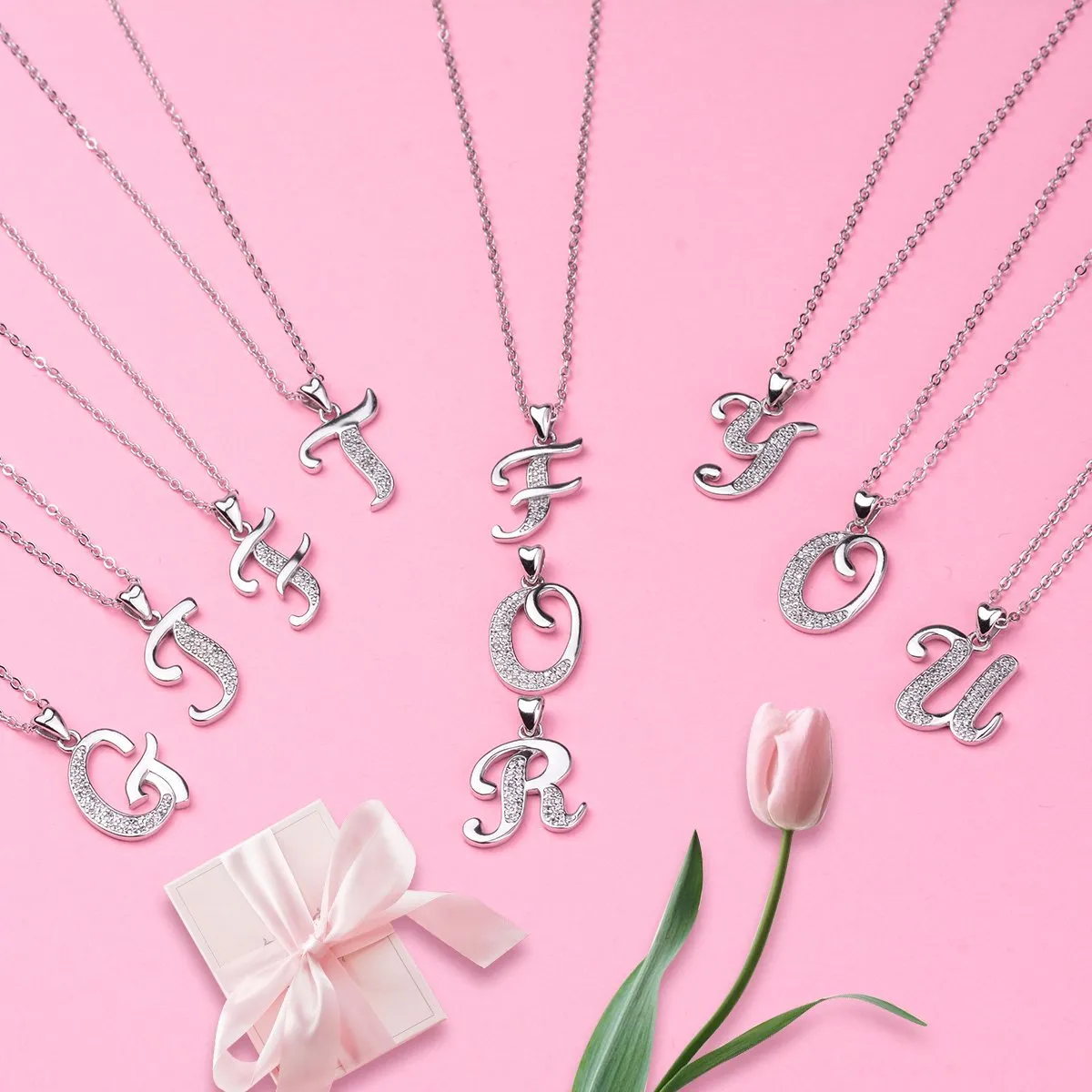 AEONSLOVE Sterling Silver Initial Necklaces for Women, 26 Letters Alphabet Personalized Charm Pendant Necklace with CZ with 18" Chain, Valentines Day Jewelry Gifts for Women Girls Mom B