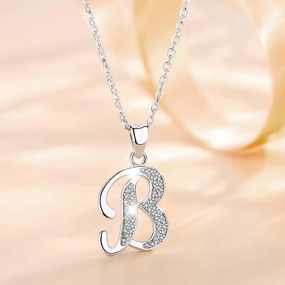 AEONSLOVE Sterling Silver Initial Necklaces for Women, 26 Letters Alphabet Personalized Charm Pendant Necklace with CZ with 18" Chain, Valentines Day Jewelry Gifts for Women Girls Mom B