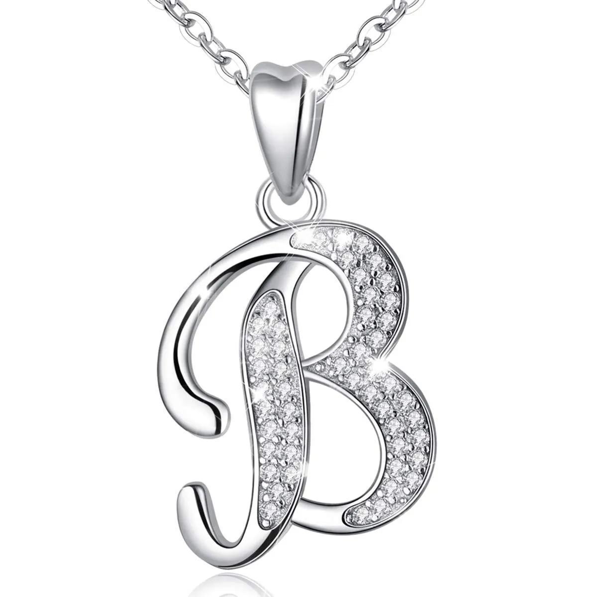 AEONSLOVE Sterling Silver Initial Necklaces for Women, 26 Letters Alphabet Personalized Charm Pendant Necklace with CZ with 18" Chain, Valentines Day Jewelry Gifts for Women Girls Mom B