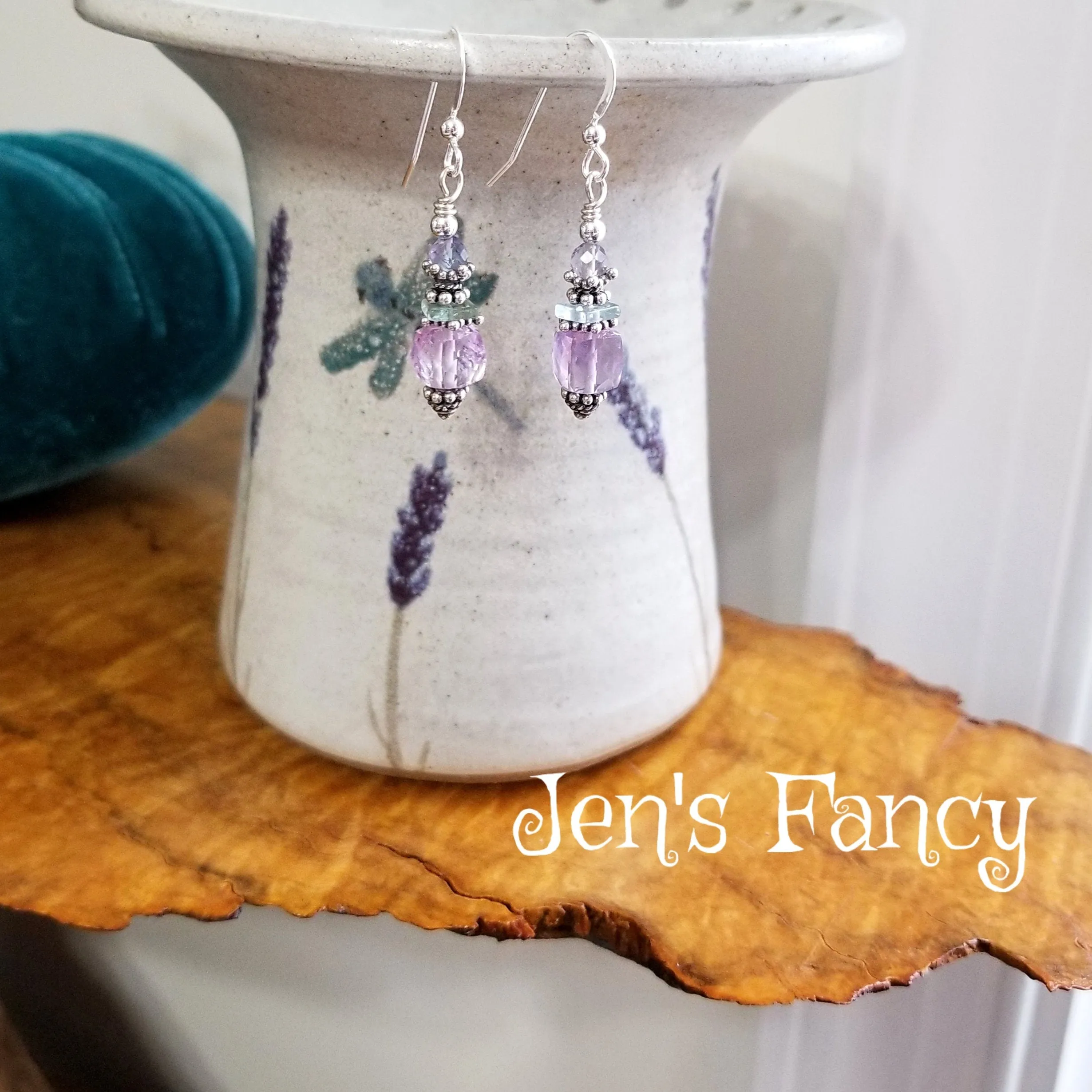 Amethyst & Fluorite Earrings Sterling Silver, Unique Handcrafted Gemstone Jewelry