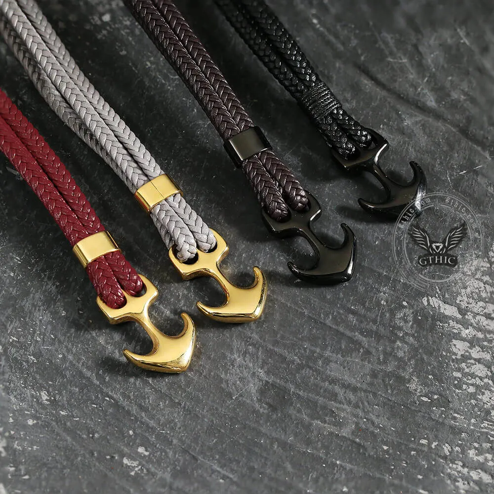 Anchor Buckle Braided Leather Stainless Steel Bracelet