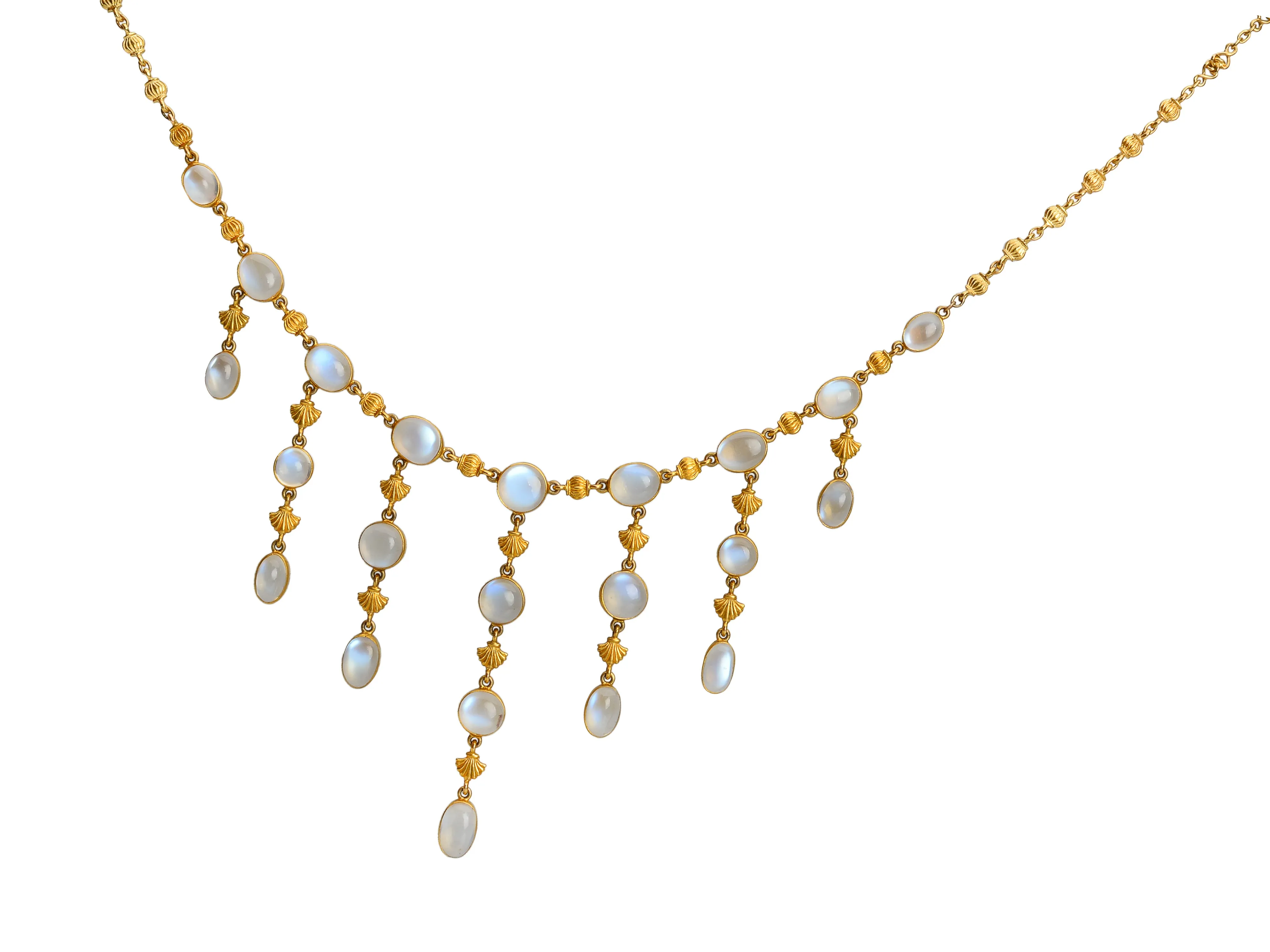 Art Nouveau Blue Moonstone Fringe Necklace