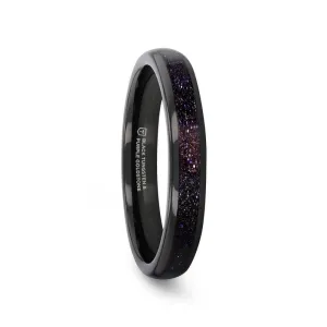 ASTRUM Black Tungsten Ring with Crushed Blue and Purple Goldstone Inlay - 4mm
