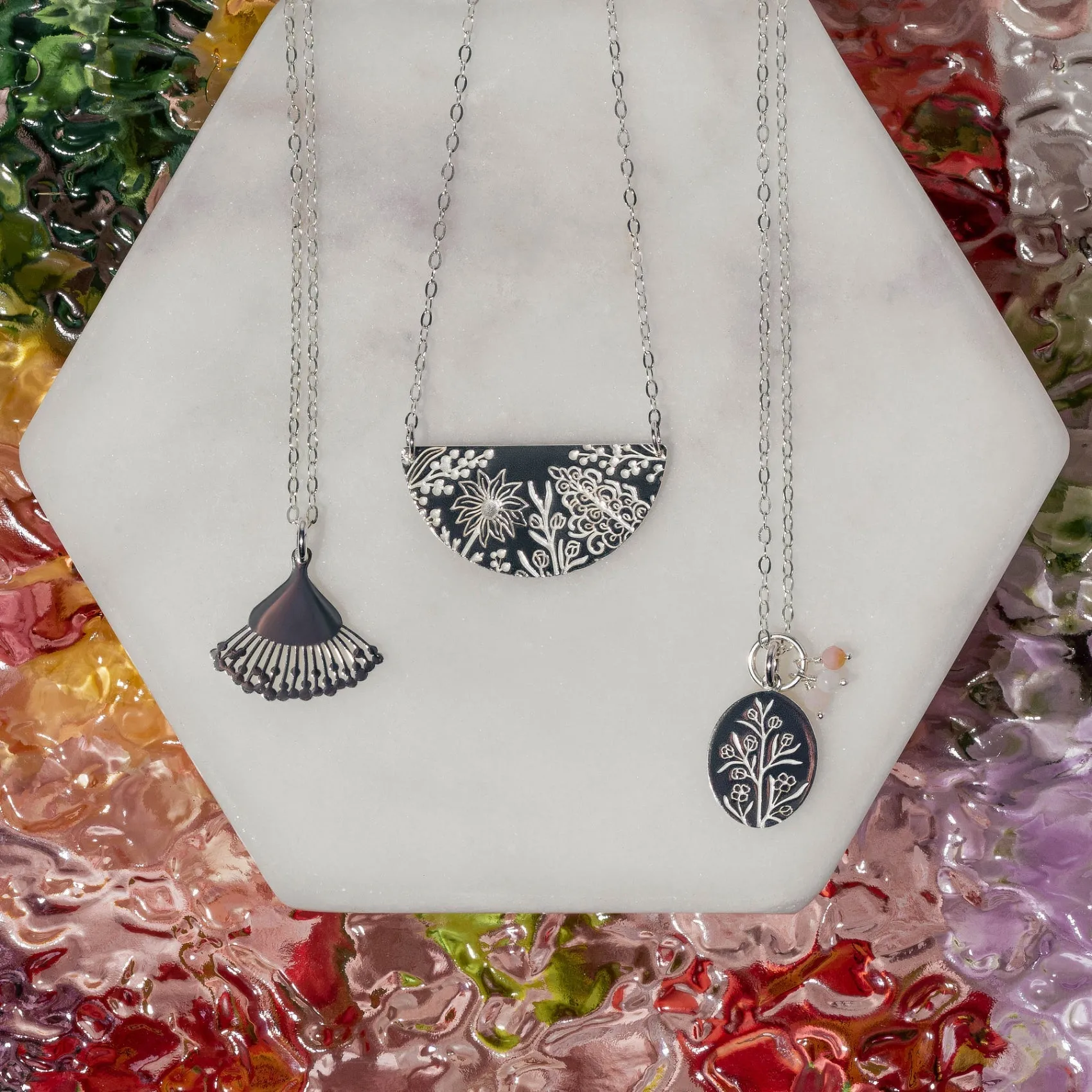 Australian Flora Pattern Silver Necklace: Flannel Flower
