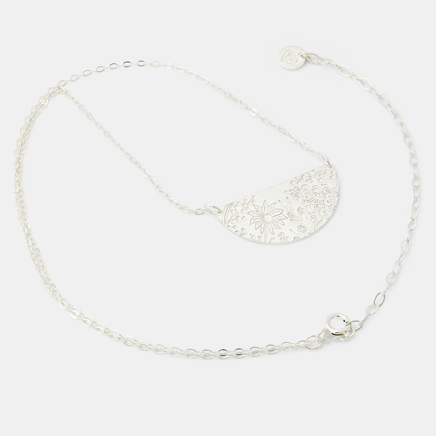 Australian Flora Pattern Silver Necklace: Flannel Flower