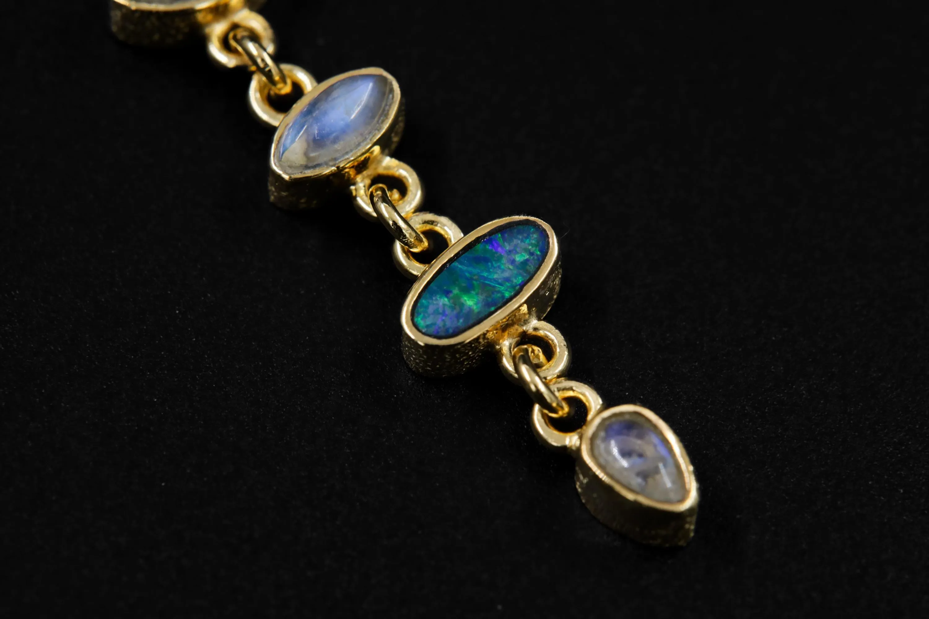 Australian Opal Doublet & Blue Moonstone Pendant With White Zircon, 18k Gold-Plated Sterling Silver, Crystal Necklace, Unique Gift
