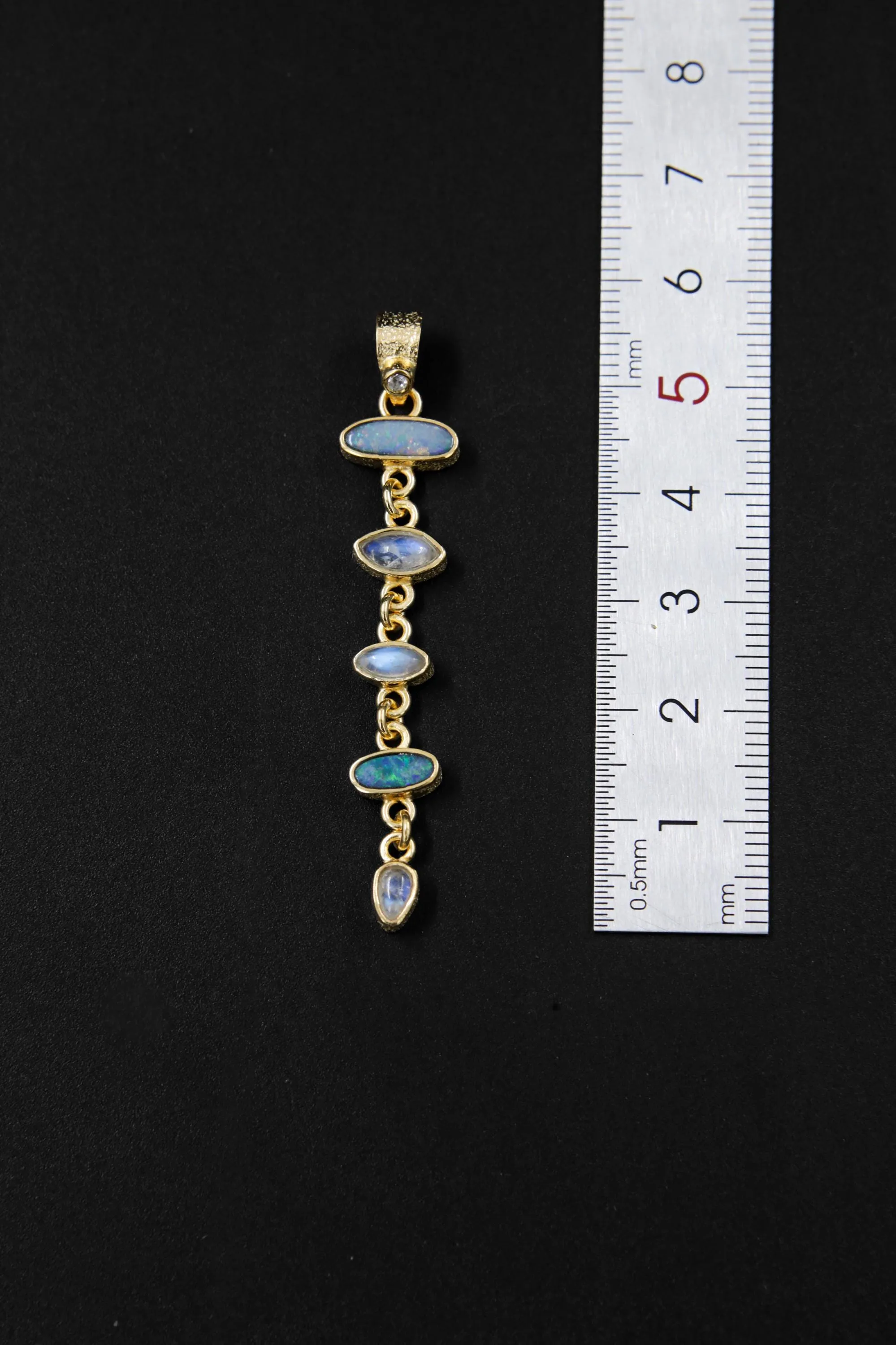 Australian Opal Doublet & Blue Moonstone Pendant With White Zircon, 18k Gold-Plated Sterling Silver, Crystal Necklace, Unique Gift