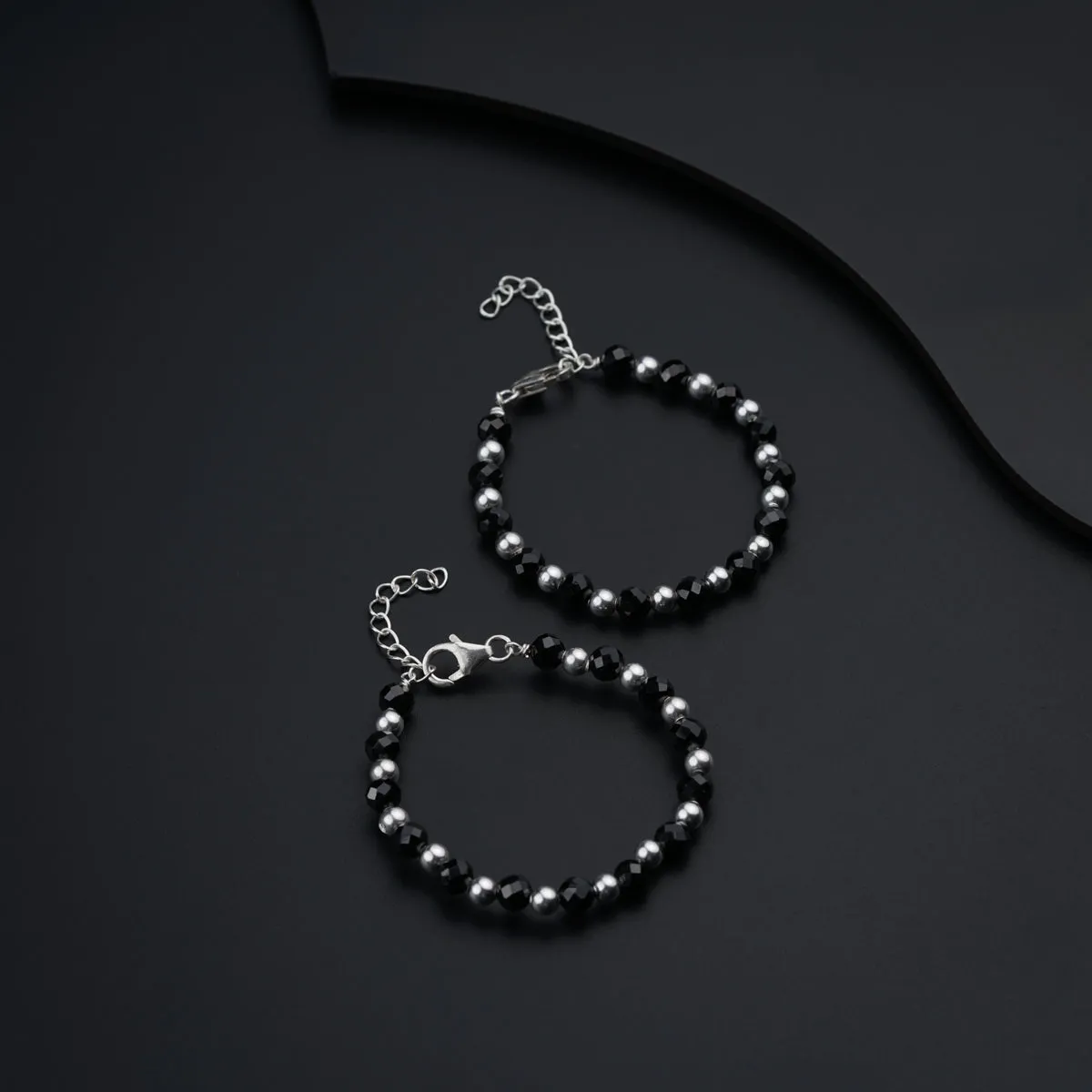 Baby Bracelet with Silver Beads and Black Spinal