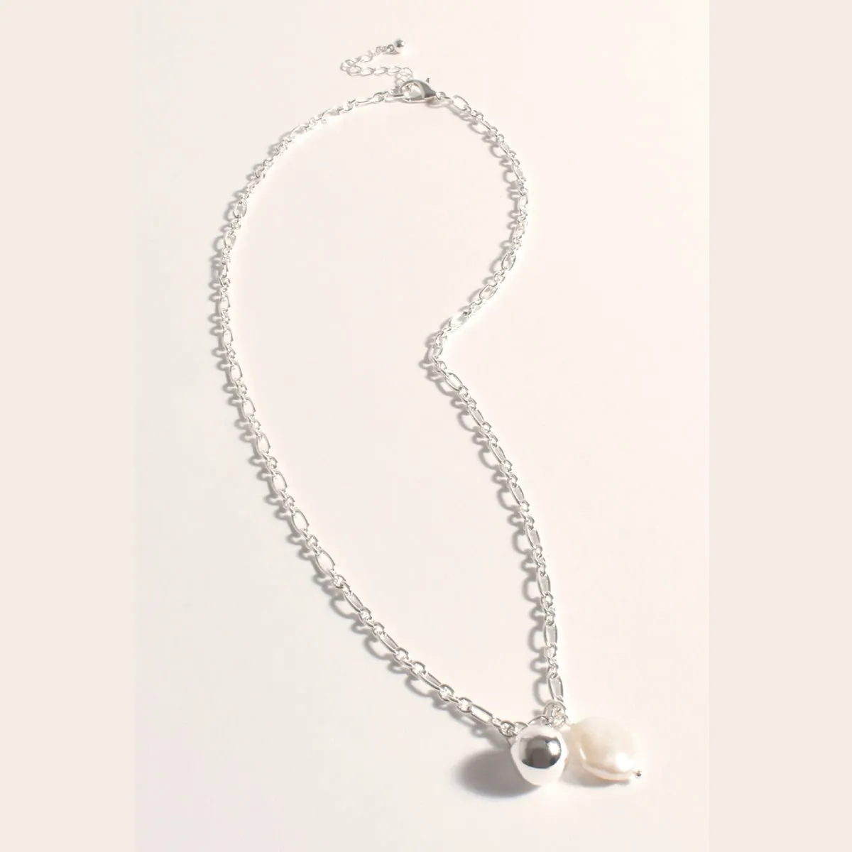 Baroque Pearl Drop Necklace (Silver)