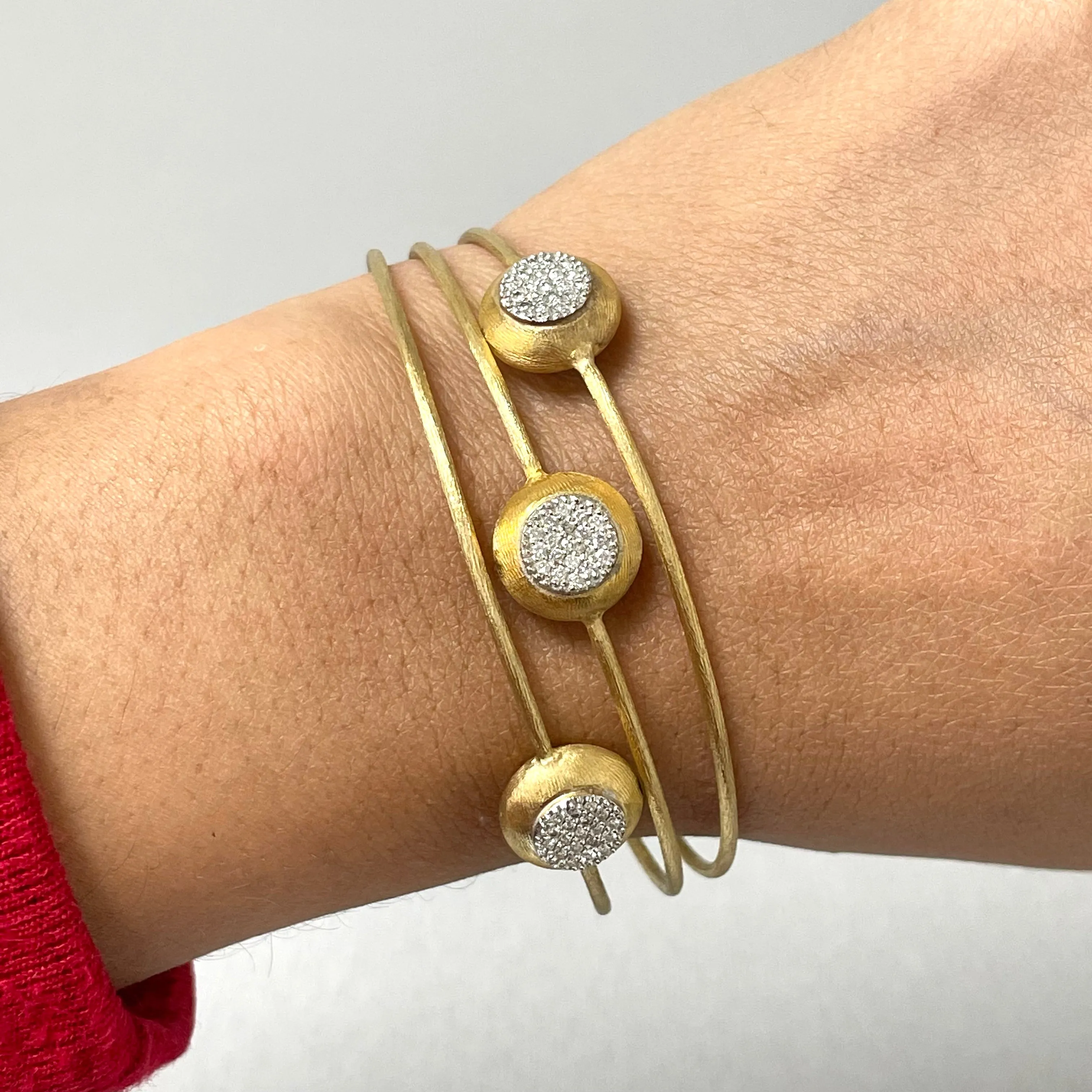 Beauvince Trinity Satin Diamond Bangle (0.43 ct Diamonds) in Yellow Gold