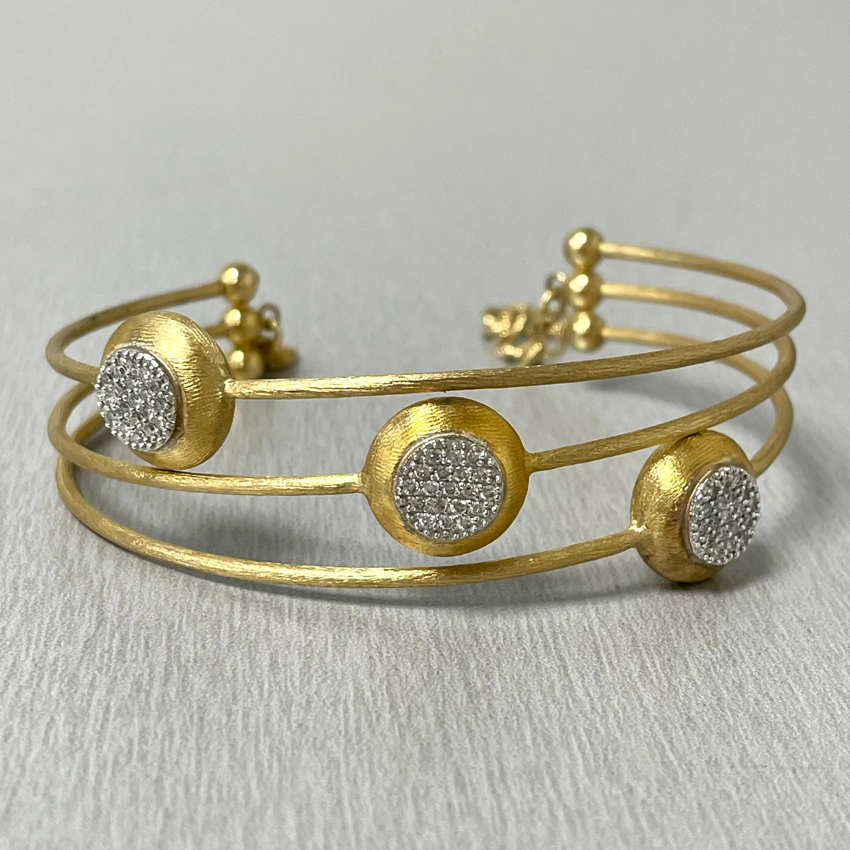 Beauvince Trinity Satin Diamond Bangle (0.43 ct Diamonds) in Yellow Gold
