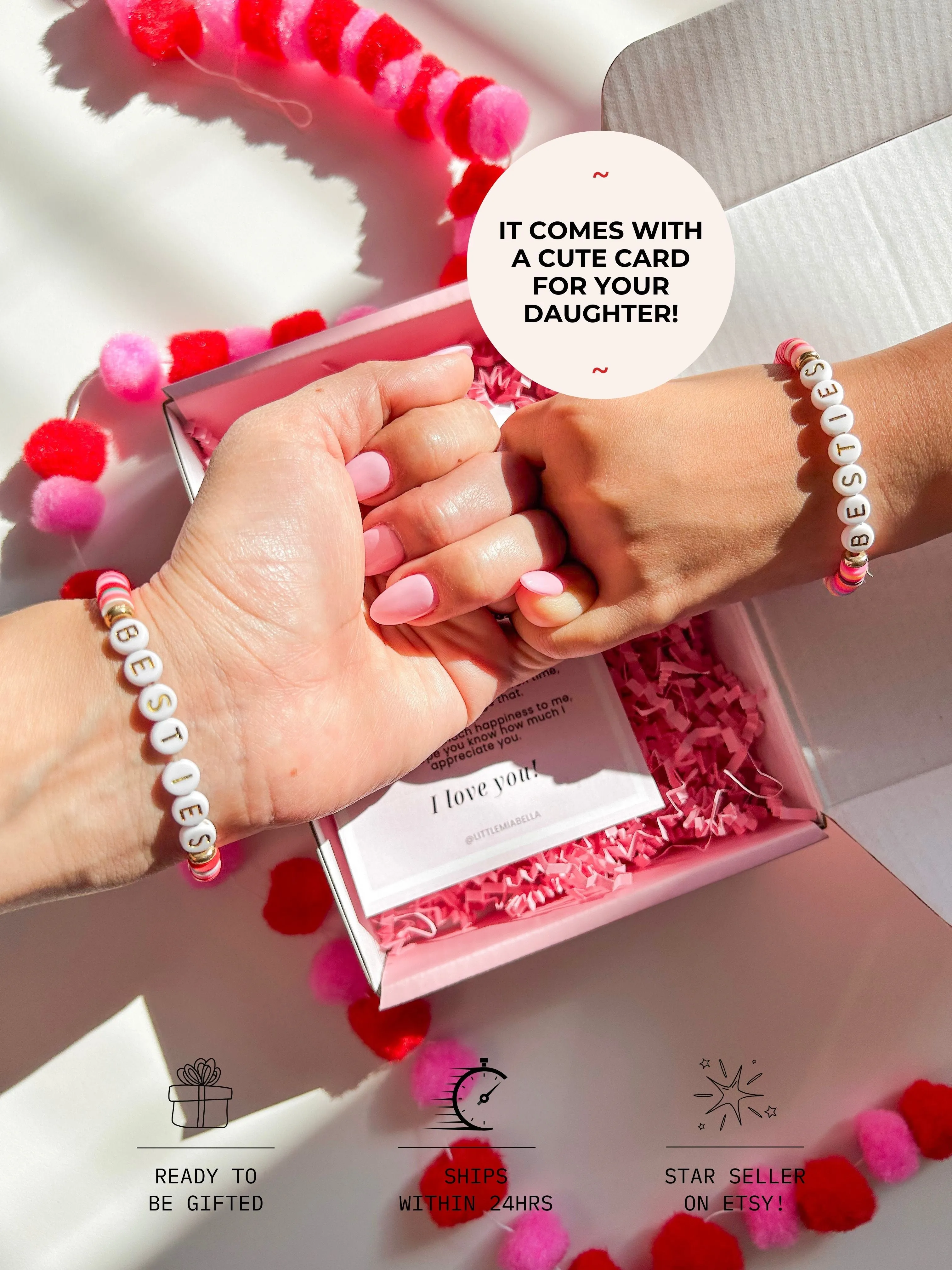 Besties Mommy and Me Bracelet set with Note, gifts for daughters from mothers
