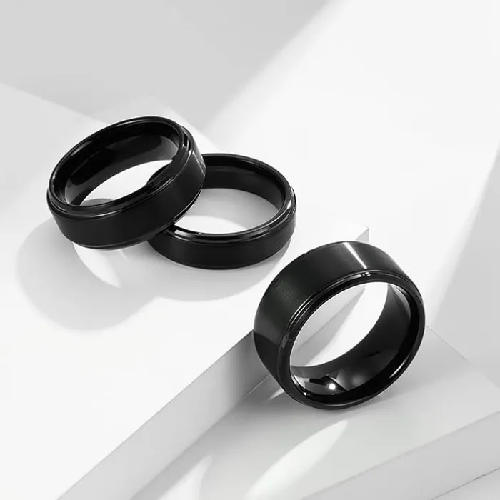 Black Beveled Edge Tungsten Carbide Ring