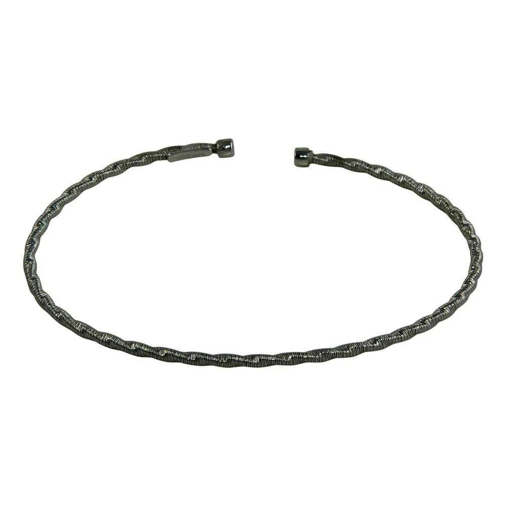 Black Rhodium Plated 925 Sterling Silver Twisted Thin Rope Bangles - ARB00034BLK