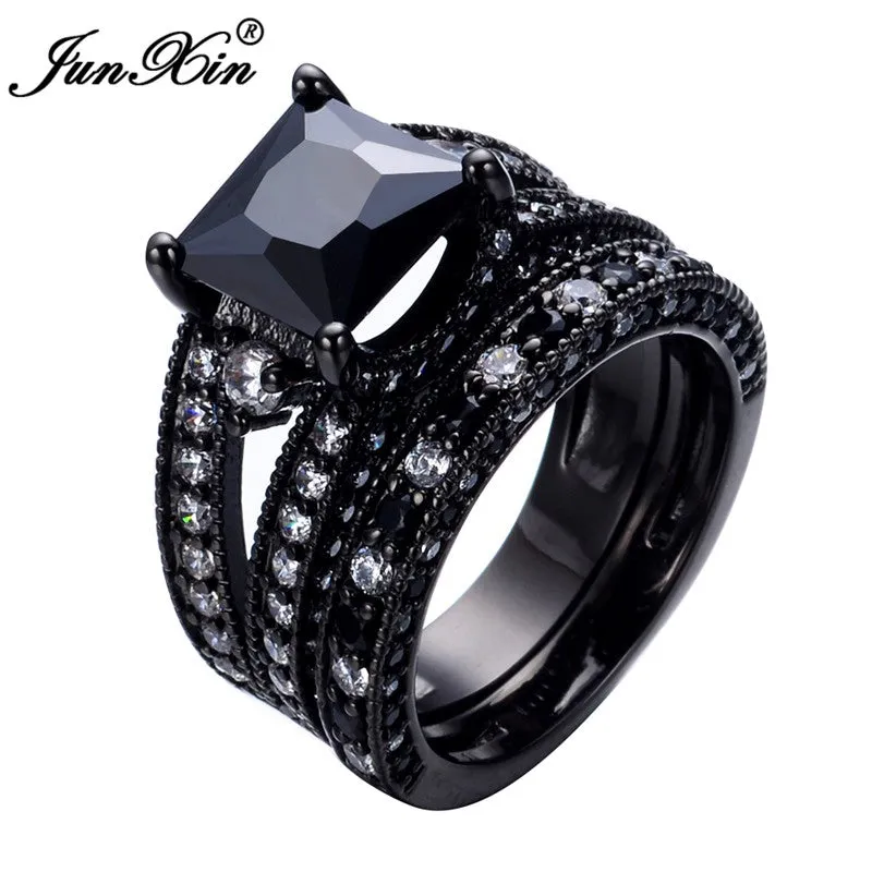 Black Zircon Ring Sets Gothic  Wedding Rings For women