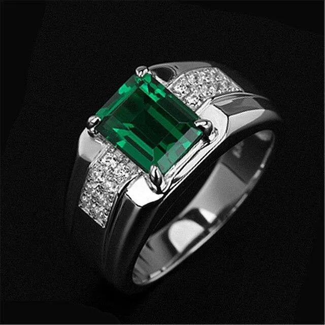 Blue Green Crystal Silver Color Men's Ring