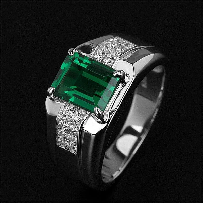 Blue Green Crystal Silver Color Men's Ring