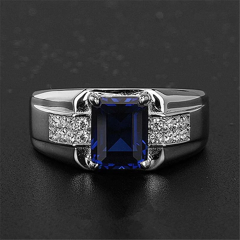 Blue Green Crystal Silver Color Men's Ring