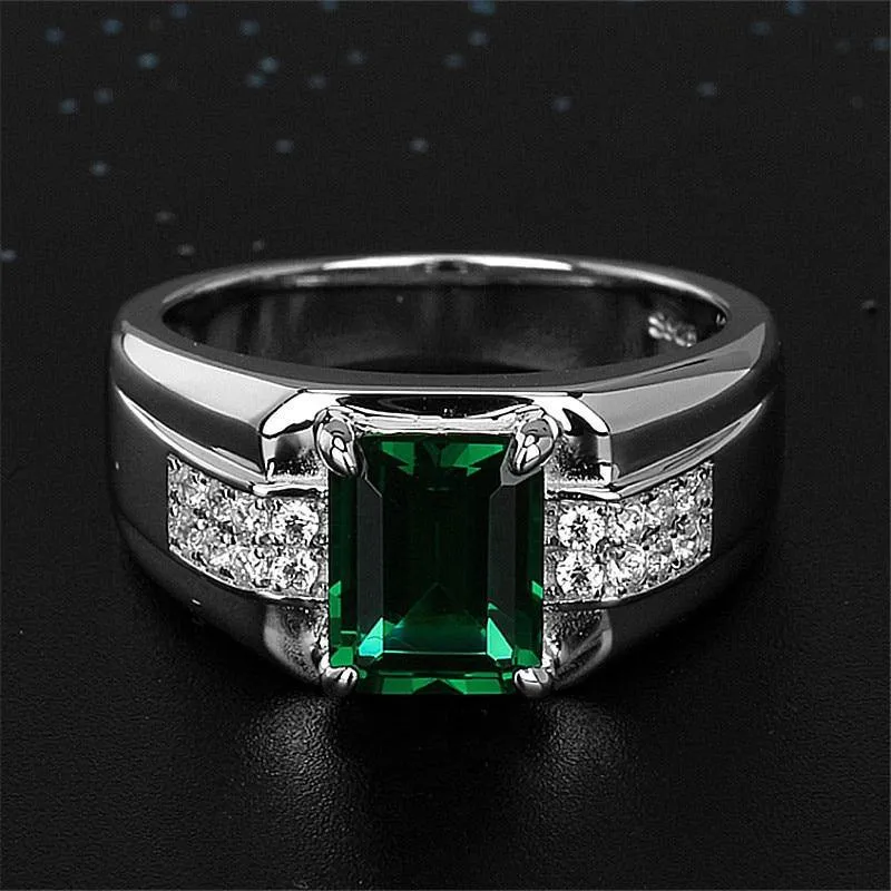 Blue Green Crystal Silver Color Men's Ring