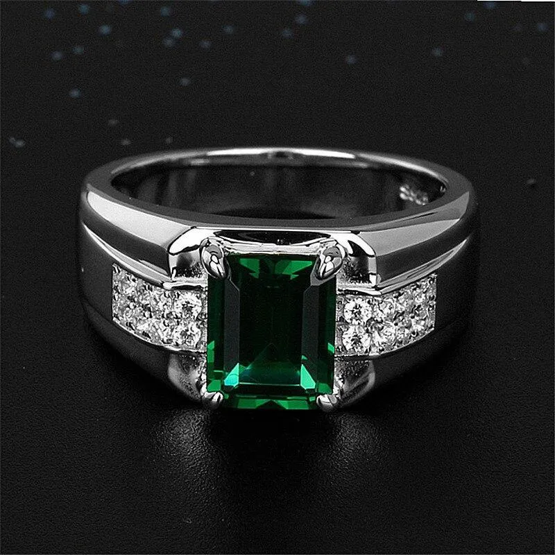 Blue Green Crystal Silver Color Men's Ring