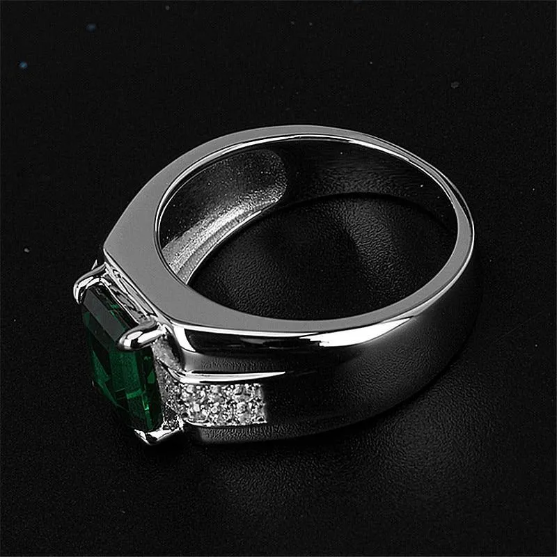 Blue Green Crystal Silver Color Men's Ring