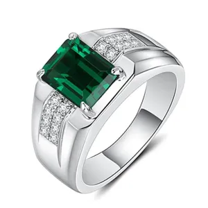 Blue Green Crystal Silver Color Men's Ring