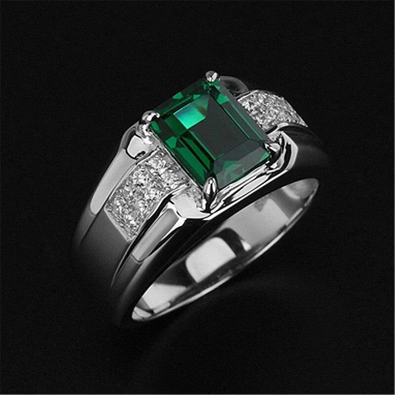 Blue Green Crystal Silver Color Men's Ring
