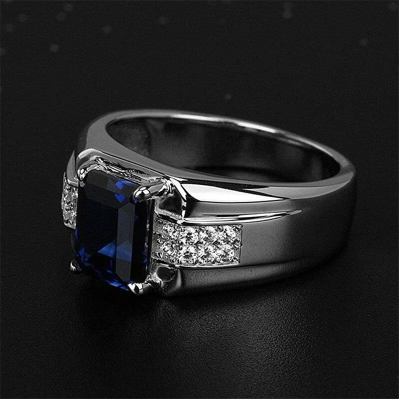 Blue Green Crystal Silver Color Men's Ring