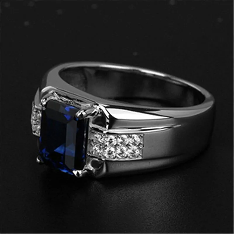 Blue Green Crystal Silver Color Men's Ring
