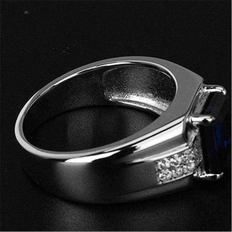 Blue Green Crystal Silver Color Men's Ring