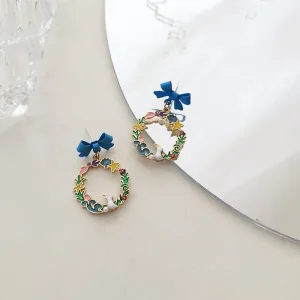 Blue Ribbon, Star and Rabbit Dangle Earrings