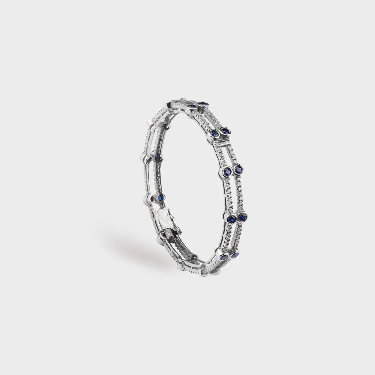 Blue Stone Silver Swarovski Bangles - 930 Recycled Silver