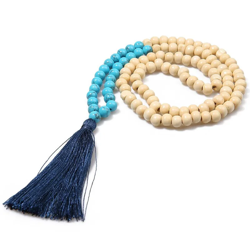 Bohemian Fashion Long Beaded Statement Necklace with Chic Tassel