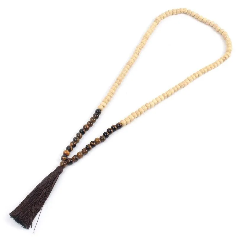 Bohemian Fashion Long Beaded Statement Necklace with Chic Tassel