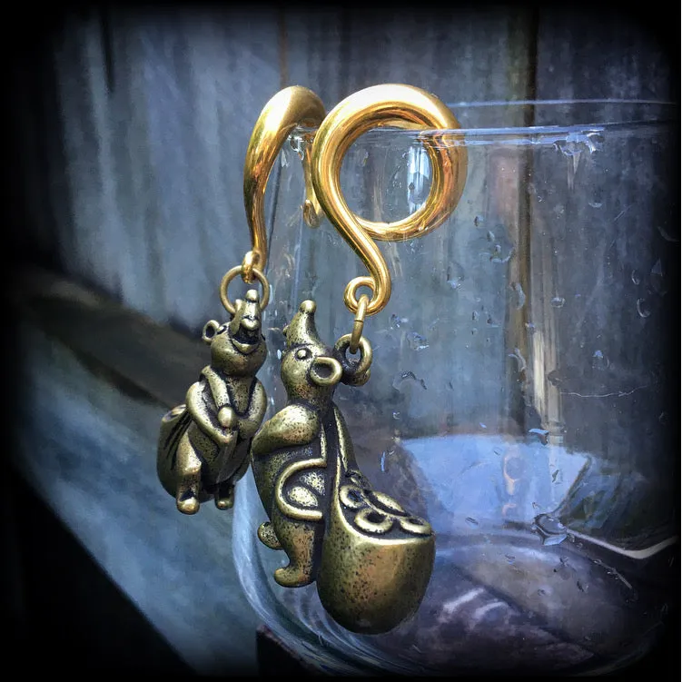 Brass money rat ear weights-Unique gauged earrings