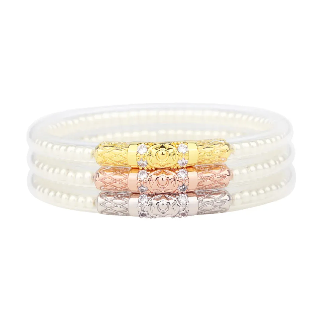 BuDhaGirl | Set of Three | Three Queens All Weather Bangles in White Pearl