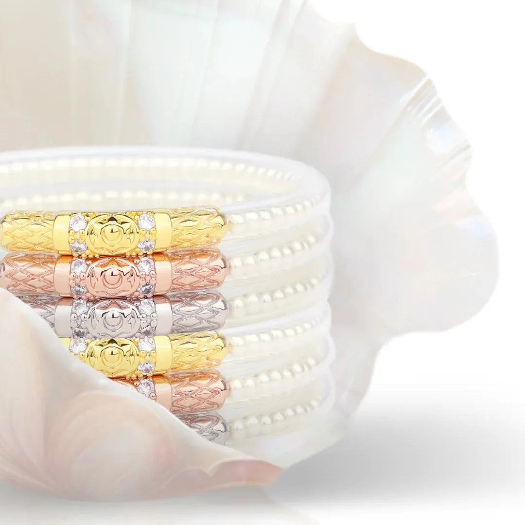 BuDhaGirl | Set of Three | Three Queens All Weather Bangles in White Pearl
